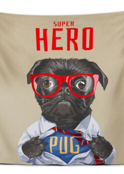 Süper Hero Pug Duvar Örtüsü 150x130cm - FP155