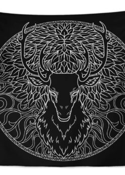 Black White Deer Duvar Örtüsü 150x130cm - FP163