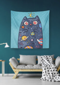Kedi Ve Gezegenler Duvar Örtüsü 150x150cm -FP204