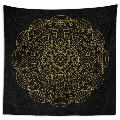 Siyah Altın Mandala Duvar Örtüsü 150x150cm - FP 259 - Görsel 2