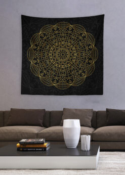 Siyah Altın Mandala Duvar Örtüsü 150x150cm - FP 259