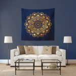 Lacivert Altın Mandala Duvar Örtüsü 150x150cm -FP45