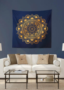 Lacivert Altın Mandala Duvar Örtüsü 150x150cm -FP45