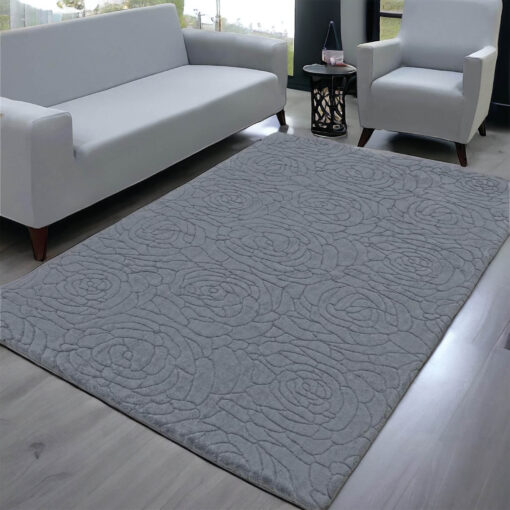 Deluxe Koyu Gri Gül Desen Welsoft Halı Örtüsü