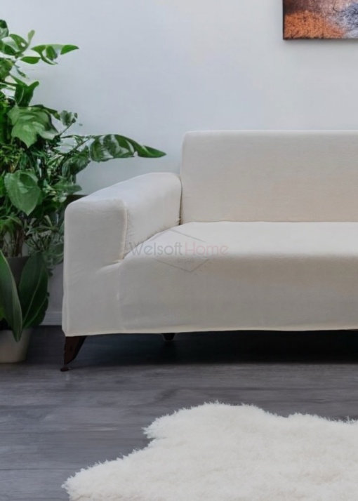 Krem Düz Desen Teddy Tam Giydirme Koltuk Örtüsü - Welsoft Koltuk Örtüsü
