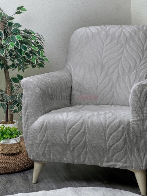 Açık Gri Yaprak Desen Teddy Tam Giydirme Koltuk Örtüsü - Welsoft Koltuk Örtüsü
