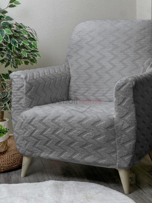 Açık Gri Zikzak Desen Teddy Tam Giydirme Koltuk Örtüsü - Welsoft Koltuk Örtüsü